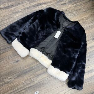 Saks Fifth Avenue Black and Cream Teddy Jacket